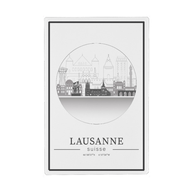 Holzbild "Lausanne skyline line art circle" artboxONE - Städte,Reise,Architektur,Kartografie