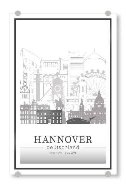 Acrylglasbild "Hannover skyline line art" artboxONE - Städte,Reise,Architektur,Kartografie