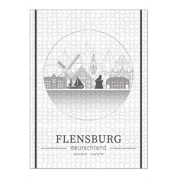 Puzzle Ravensburger "Flensburg skyline line art circle" artboxONE - Städte,Reise,Architektur,Kartografie