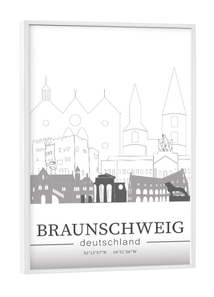 Poster mit weißem Rahmen "Braunschweig skyline line art" artboxONE - Städte,Reise,Architektur,Kartografie