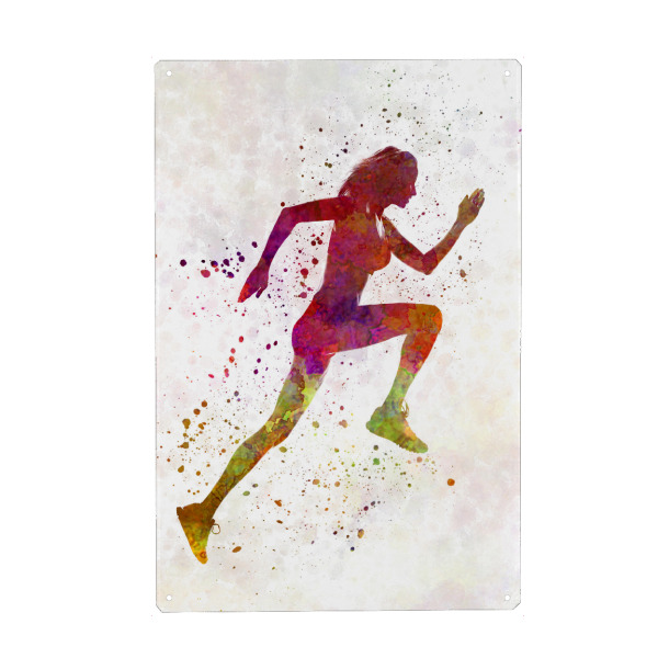 Holzbild "Woman runner jogger running-e" artboxONE - Sport - Athlete,Color,Sport,Sports,Runner,Illustration,Multicolor,Competition,Stadium,Abstract