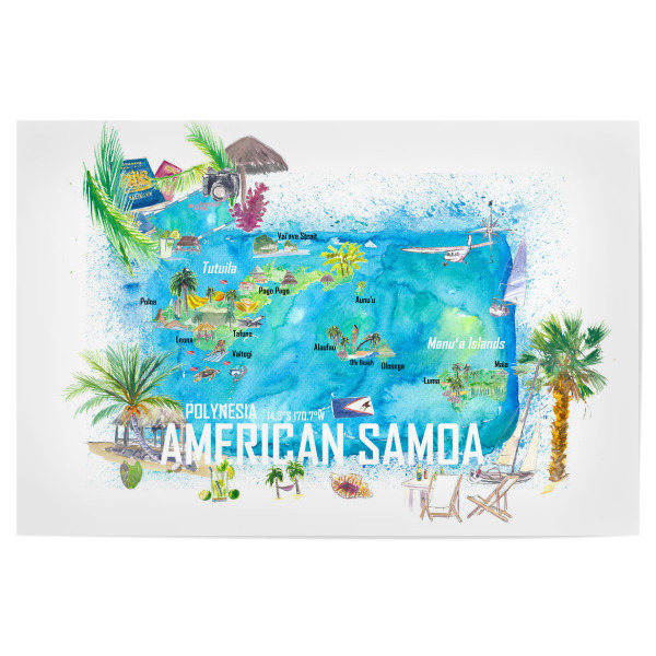 Poster 30x20 cm "American Samoa Map" artboxONE - Reise,Reise / Strand und Meer,Kartografie