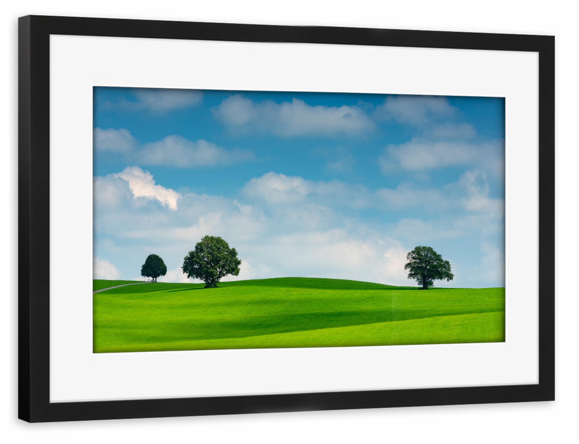 Poster mit Rahmen schwarz "Drei Bäume" artboxONE - Natur - Clouds,Wiese,Gras,Bäume,Trees,Natur,Nature,Field,Feld,Wolken,Sky,Himmel