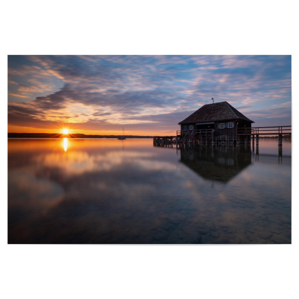 Poster 30x20 cm "Sonnenuntergang am Bootshaus" artboxONE - Natur