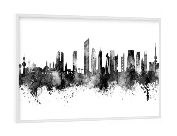 Poster mit weißem Rahmen "Kuwait City Skyline Black" artboxONE - Städte,Schwarzweiß