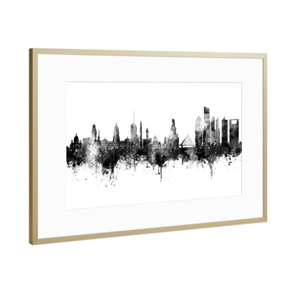 Poster mit Rahmen Gold "Buenos Aires Skyline Black" artboxONE - Städte,Schwarzweiß