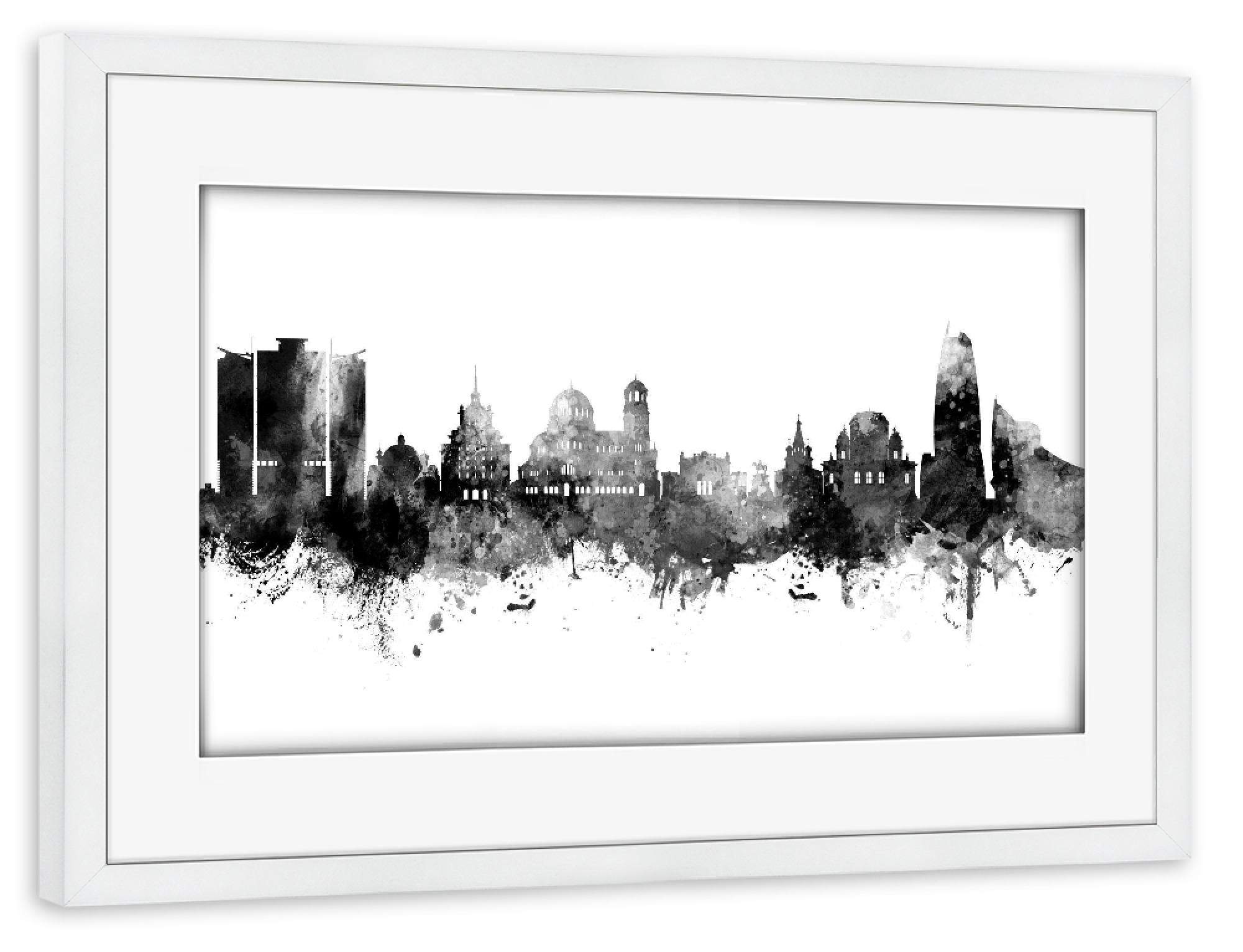 Poster mit Rahmen weiß "Sofia Bulgaria Skyline Black" artboxONE - Städte,Schwarzweiß