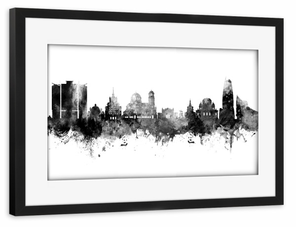 Poster mit Rahmen schwarz "Sofia Bulgaria Skyline Black" artboxONE - Städte,Schwarzweiß