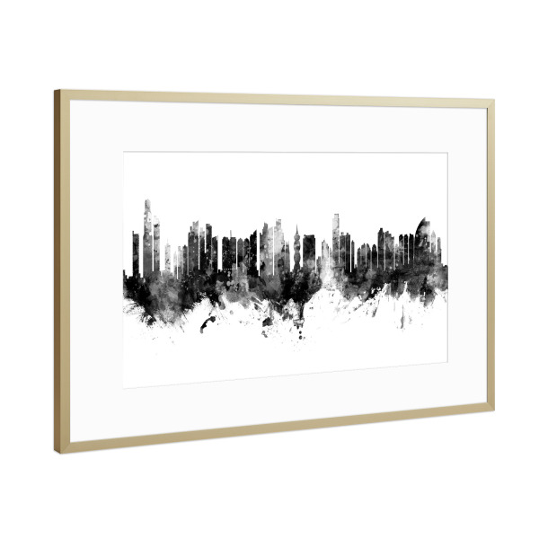 Poster mit Rahmen Gold "Panama City Skyline Black" artboxONE - Städte,Schwarzweiß
