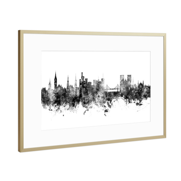 Poster mit Rahmen Gold "Inverness Scotland Skyline Black" artboxONE - Städte,Schwarzweiß