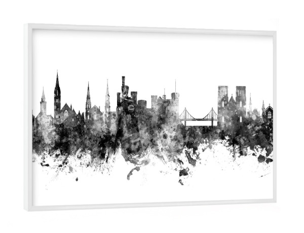 Poster mit weißem Rahmen "Inverness Scotland Skyline Black" artboxONE - Städte,Schwarzweiß