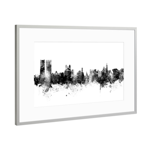 Poster mit Rahmen Silber "Marseille France Skyline Black" artboxONE - Städte,Schwarzweiß