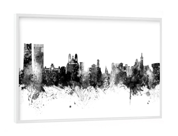 Poster mit weißem Rahmen "Marseille France Skyline Black" artboxONE - Städte,Schwarzweiß