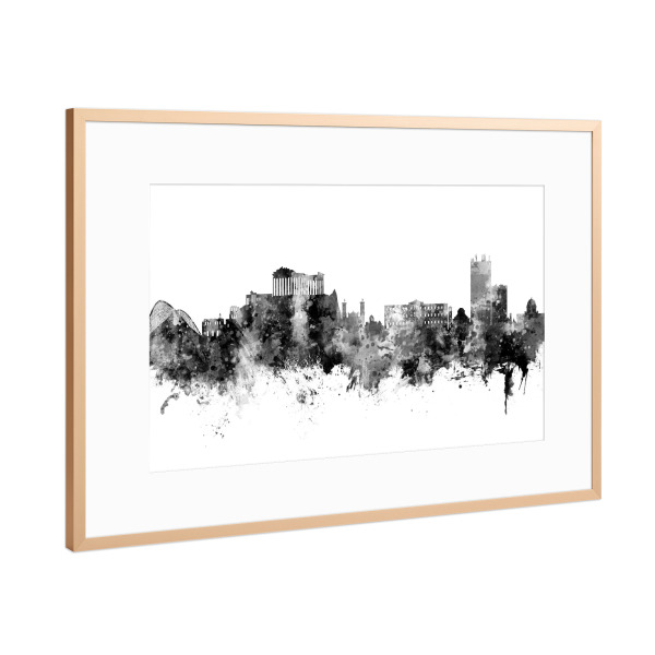 Poster mit Rahmen Kupfer "Athens Greece Skyline Black" artboxONE - Städte,Schwarzweiß