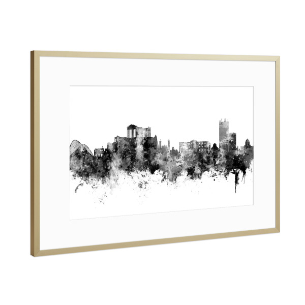 Poster mit Rahmen Gold "Athens Greece Skyline Black" artboxONE - Städte,Schwarzweiß