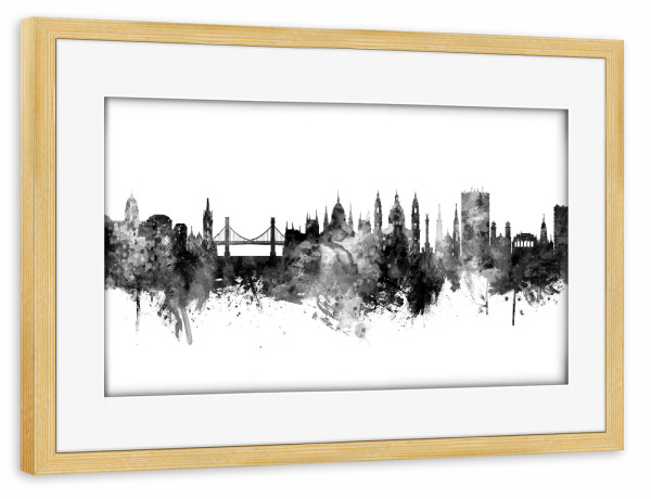 Poster mit Rahmen kiefer "Budapest Hungary Skyline Black" artboxONE - Städte,Schwarzweiß