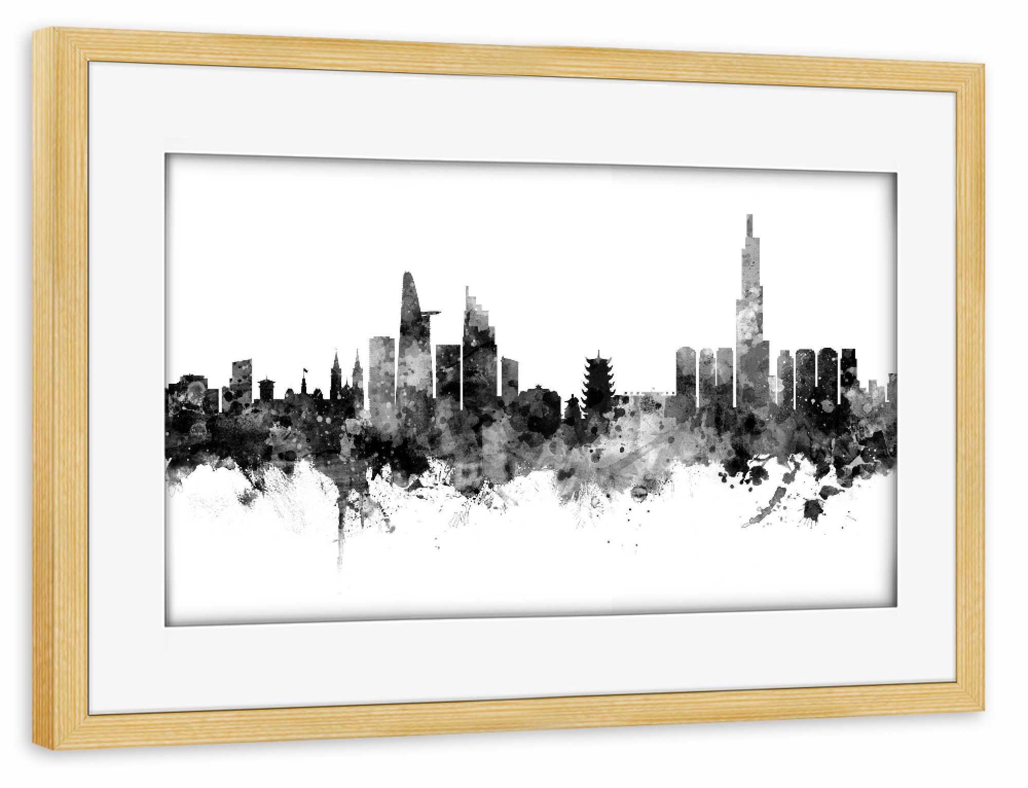Poster mit Rahmen kiefer "Ho Chi Minh City Skyline Black" artboxONE - Städte,Schwarzweiß