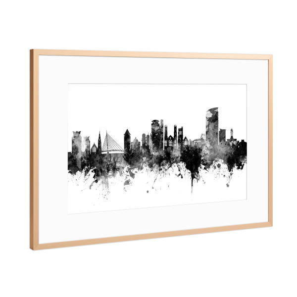 Poster mit Rahmen Kupfer "Swansea Wales Skyline Black" artboxONE - Städte,Schwarzweiß