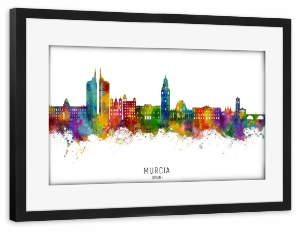 Poster mit Rahmen schwarz "Murcia Spain Skyline txt" artboxONE - Städte