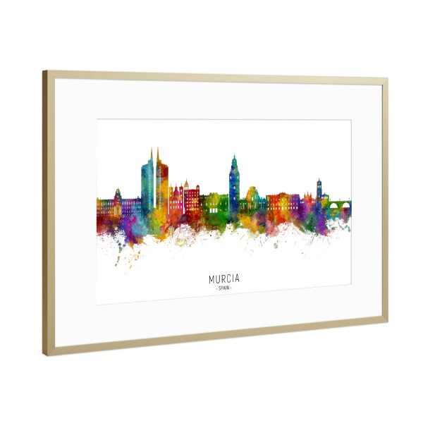 Poster mit Rahmen Gold "Murcia Spain Skyline txt" artboxONE - Städte