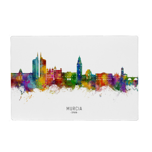 Holzbild "Murcia Spain Skyline txt" artboxONE - Städte - Murcia,Spain,Skyline,Cityscape,Stadtbild,Watercolor,Painting,City,Stadt,Spanien,Bunt,Colorful