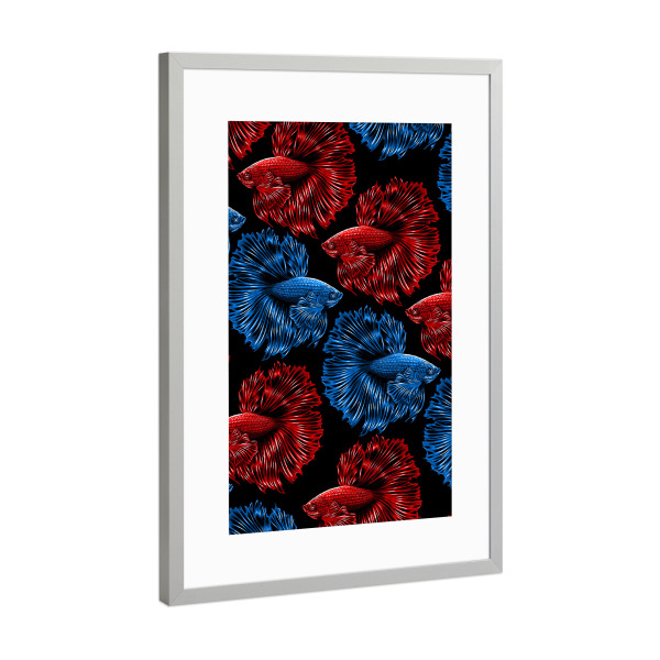 Poster mit Rahmen Silber "Pattern Bettas" artboxONE - Tiere