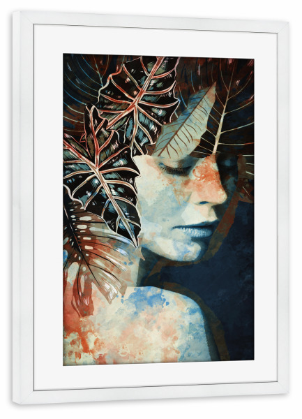 Poster mit Rahmen weiß "Blue Jungle" artboxONE - Natur,Floral,Menschen