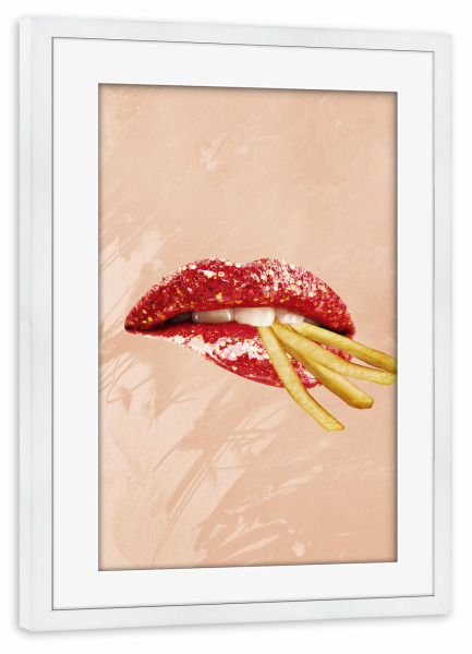 Poster mit Rahmen weiß "French fries Lovers" artboxONE - Essen & Trinken,Menschen,Lustig