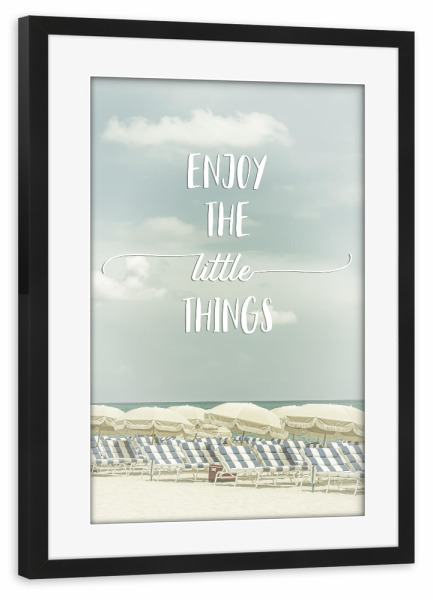 Poster mit Rahmen schwarz "Genuss der kleinen Dinge" artboxONE - Typografie,Reise / Strand und Meer
