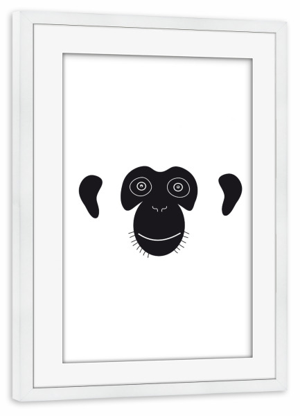 Poster mit Rahmen weiß "Affe schwarzweiß Affenkopf" artboxONE - Für Kinder,Tiere,Schwarzweiß