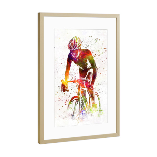 Poster mit Rahmen Gold "Woman triathlon cycling-d" artboxONE - Sport
