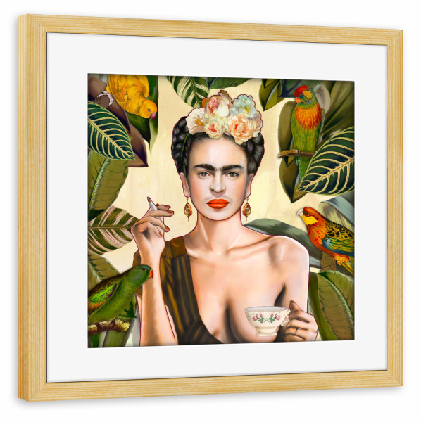 Poster mit Rahmen kiefer "Frida con Amigos Mexican" artboxONE - Reise,Floral,Menschen,Festivals,Lustig