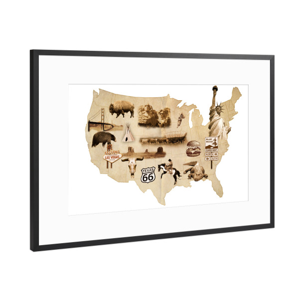 Poster mit Rahmen Schwarz (Metallic) "USA Illumap" artboxONE - Reise,Tiere,Reise / Länder