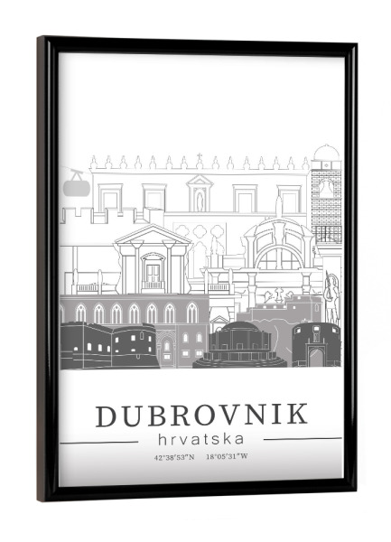 Poster mit schwarzem Rahmen "Dubrovnik skyline line art" artboxONE - Städte,Reise,Architektur,Kartografie