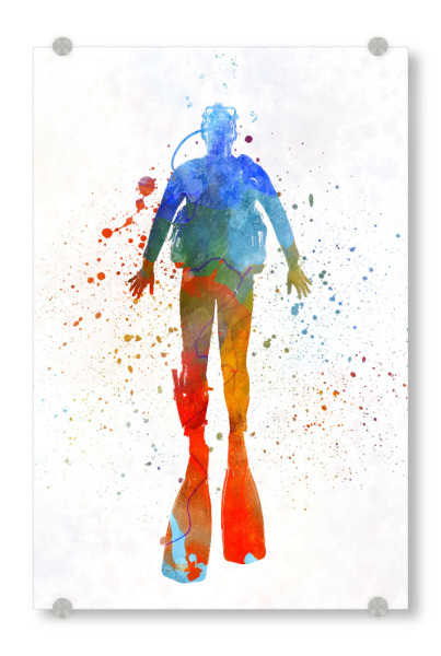 Acrylglasbild "Man scuba diver in watercolor-d" artboxONE - Sport - Sport,Sports,Color,Illustration,Watercolor,Athlete,Competition,Diver,Scuba,Frogman