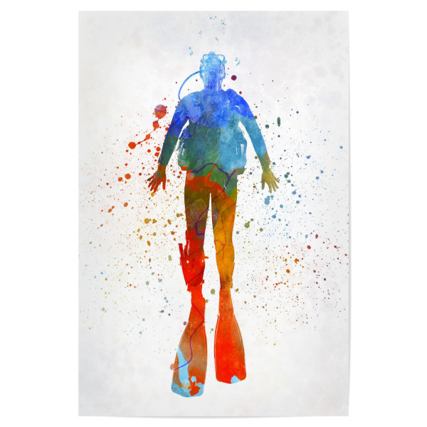 Poster 30x20 cm "Man scuba diver in watercolor-d" artboxONE - Sport