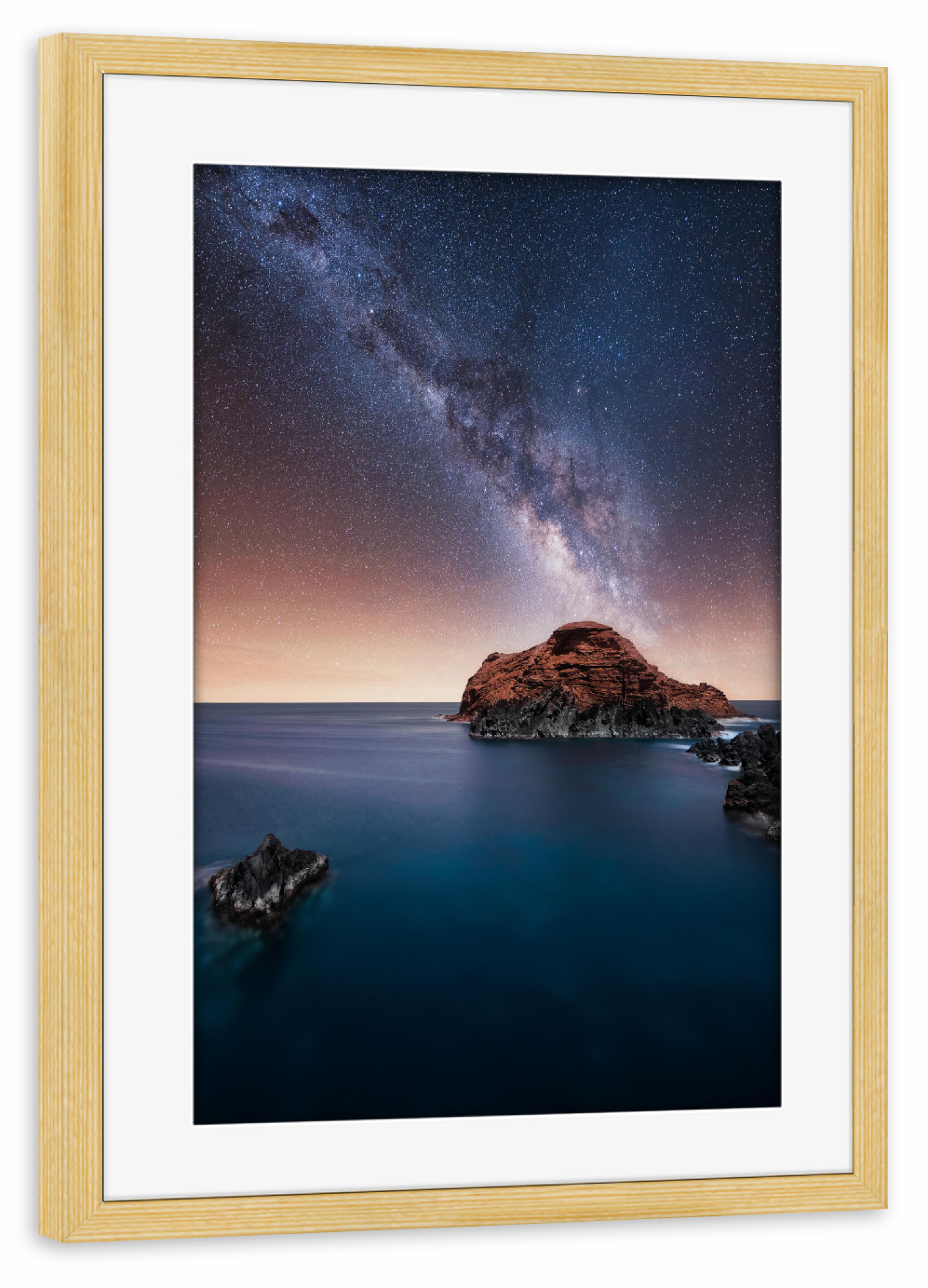 Poster mit Rahmen kiefer "Ilheu Mole Night" artboxONE - Natur,Galaxy
