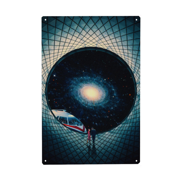 Holzbild "Time To Go" artboxONE - Menschen,Liebe,Galaxy - Collage,Vintage,Retro futurism,Digital,Space,Stars,Cosmic,Romance,Surrealism