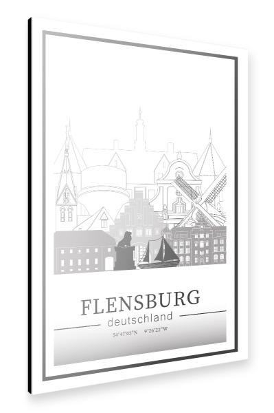 Alu-Dibond "Flensburg skyline line art" 30x20 cm artboxONE
