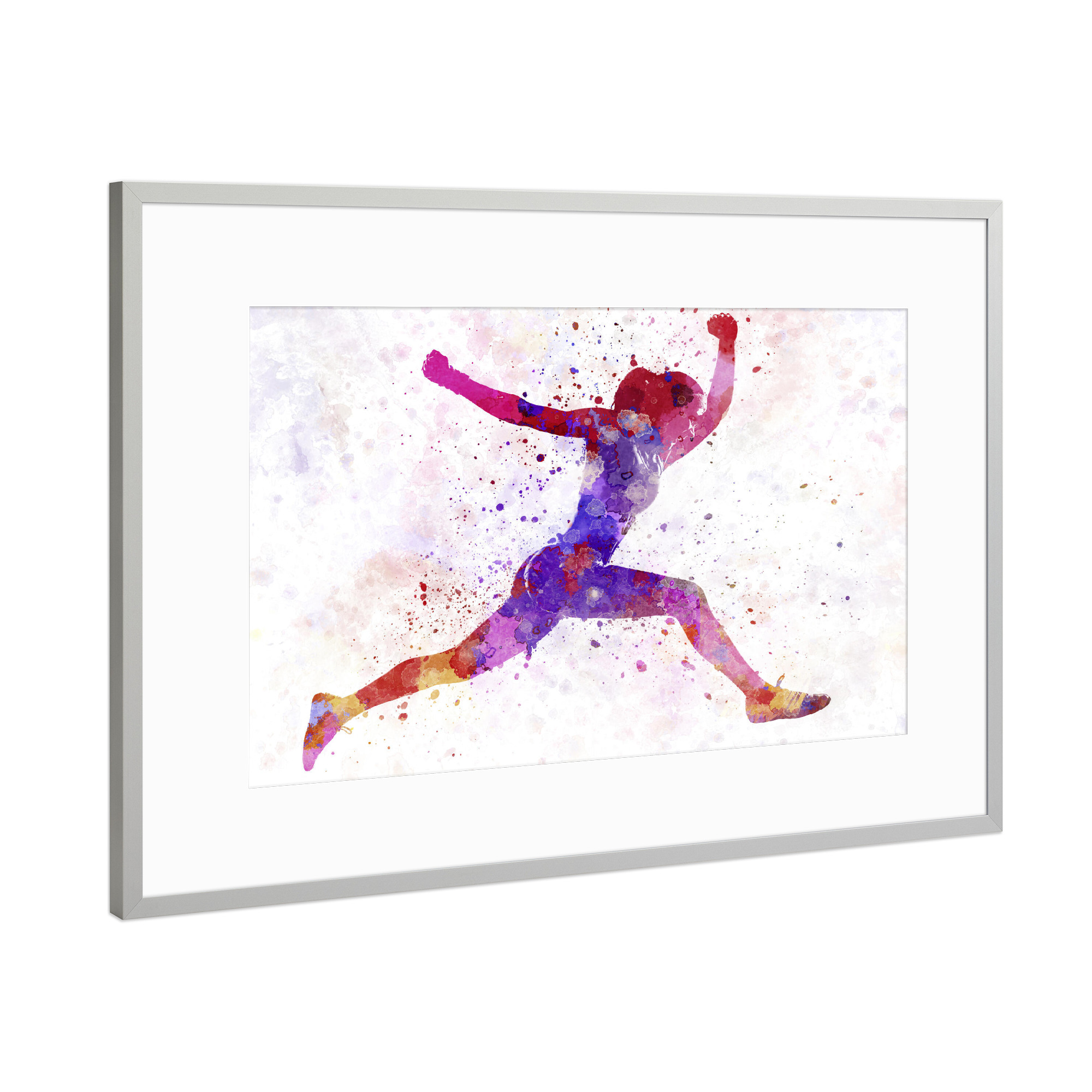 Poster mit Rahmen Silber "Woman runner jogger running-h" artboxONE - Sport