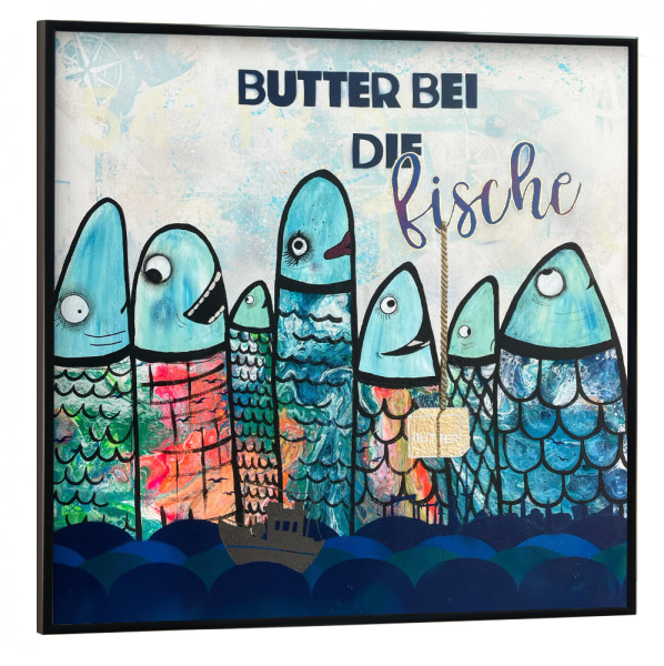 Poster mit schwarzem Rahmen 30x30 cm "Butter bei die Fische" artboxONE - Tiere,Unterwasser,Streetart