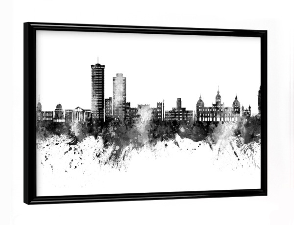 Poster mit schwarzem Rahmen "A Coruña Spain Skyline Black" artboxONE - Städte,Schwarzweiß