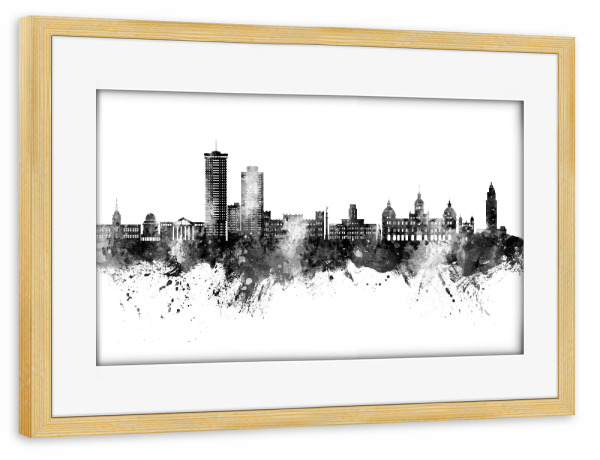 Poster mit Rahmen kiefer "A Coruña Spain Skyline Black" artboxONE - Städte,Schwarzweiß