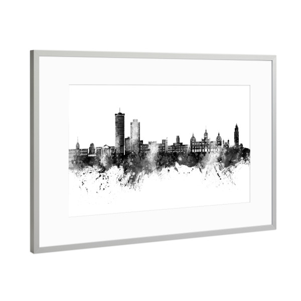 Poster mit Rahmen Silber "A Coruña Spain Skyline Black" artboxONE - Städte,Schwarzweiß