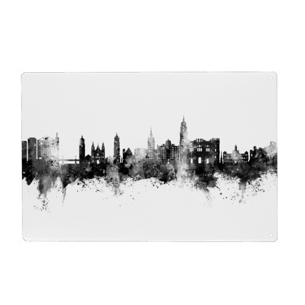 Metall Poster "Málaga Spain Skyline Black" artboxONE - Städte,Schwarzweiß