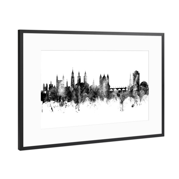 Poster mit Rahmen Schwarz (Metallic) "Maastricht Skyline Black" artboxONE - Städte,Schwarzweiß