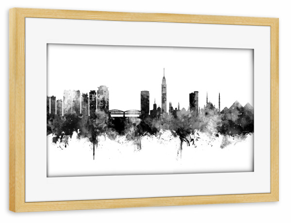 Poster mit Rahmen kiefer "Cairo Egypt Skyline Black" artboxONE - Städte,Schwarzweiß