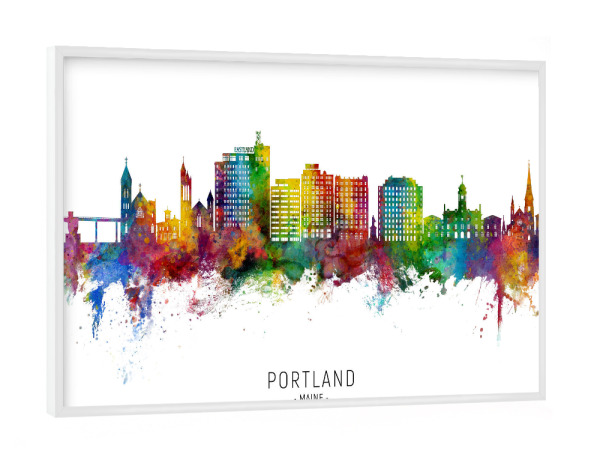 Poster mit weißem Rahmen "Portland Maine Skyline txt" artboxONE - Städte
