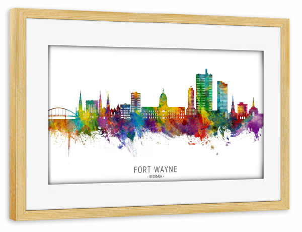 Poster mit Rahmen kiefer "Fort Wayne Indiana Skyline txt" artboxONE - Städte