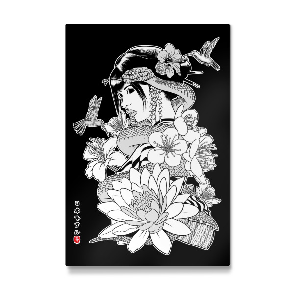 Galerie-Print "Snake and Flowers with Geisha" 30x20 cm artboxONE